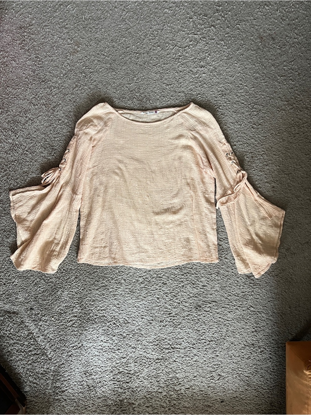 Women’s Light Pink Bell Sleeve Top with Lace-Up Detail